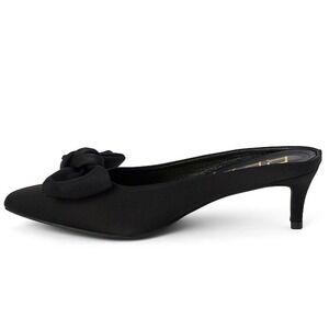 Beach by Matisse Bow Black Satin Kitten Heel Mule Pumps Pointed Toe Womens 7 M
